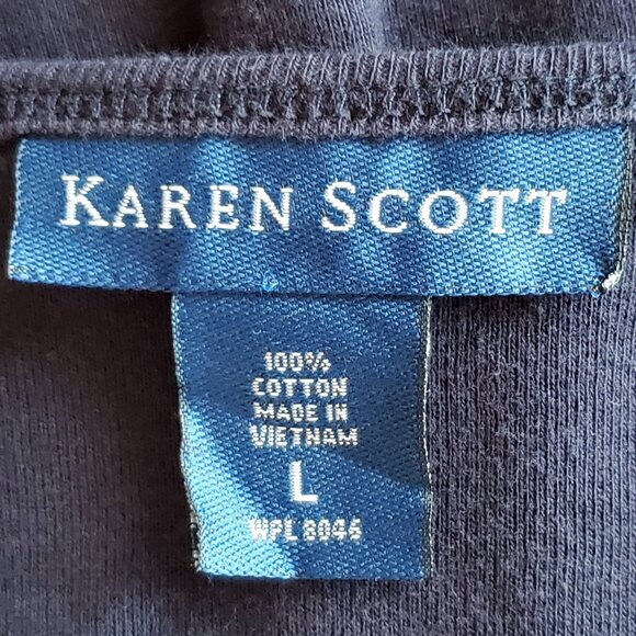 Karen Scott Nautical Sailor T Shirt Women's L Navy Blue Embroidered Knit Stretch - Picture 4 of 12